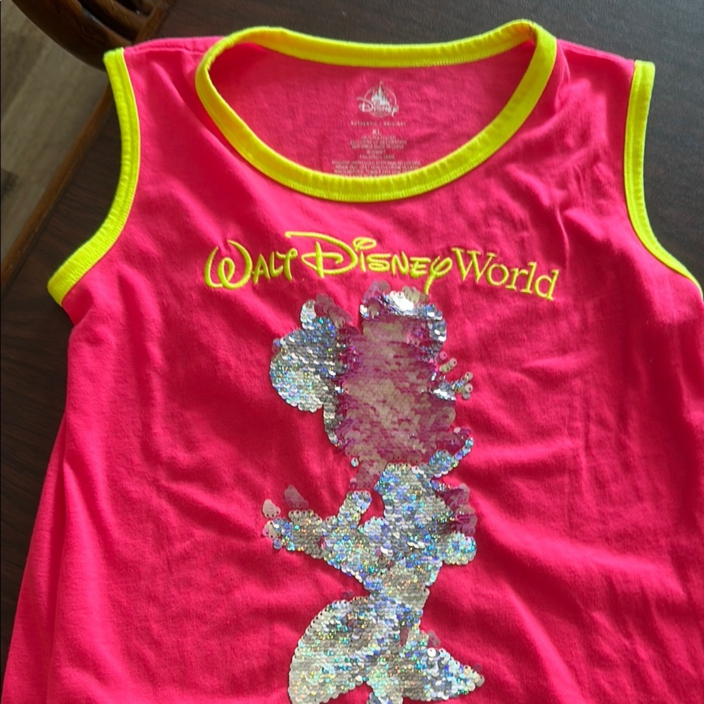 Disney Parks Girls Pink and Silver Tank Top with Sparkly Design